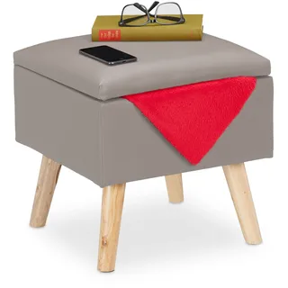 Relaxdays Sitzhocker mit Stauraum, aus Kunstleder, HBT: 40 x 40 x 40 cm, mit Deckel, Sitzwürfel gepolstert, grau