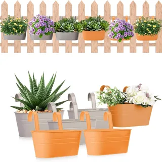 QIODAZOO Blumentopf Hängend, 6 PCS Hängetöpfe Metall mit Haken Pflanztopf Blumentopf, Blumenkasten Balkon Hängend für Garten, Balkon, Terrasse, Wohndekor