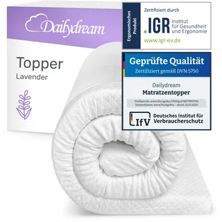 Dailydream Matratzen Topper 80x200cm | Memory Foam | 5cm hoch | Edition Lavender, Model M | Zertifiziert & ergonomisch für unbequeme Matratze, Boxspringbett & Gästebett | Mattress Topper 80x200