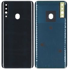 Akku-Abdeckungen + doppelseitigem Klebeband + Linse kompatibel für Samsung Galaxy A20S A207 A207F Nr. 1 Rückseite Backcover Rückseite + Kleber + Linse mit Rahmen (schwarz)