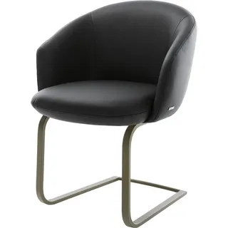 DeLife Freischwinger Caja-Flex mit Armlehnen Echt-Leder Schwarz Freischwinger flach Effektfinish Titan Taschenfederkern