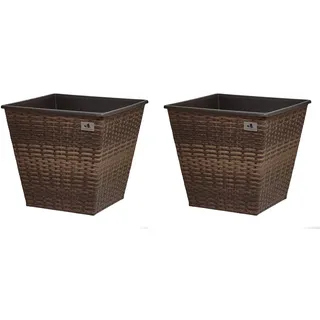 Gartenfreude 2 Stück 61 Liter Pflanzkübel Pflanzgefäße Blumenkübel Blumentopf für Blumen etc. aus Polyrattan 41,5 x 41,5 x 38 cm, wasserdichter Kunststofftopf, bicolour braun