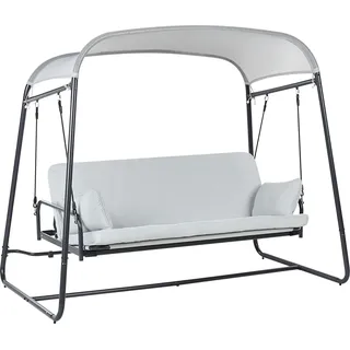 BELIANI Gartenschaukel Hellgrau Mesh Stahl mit Liegefunktion Verstellbar 3-Sitzer Modernes Design Hollywoodschaukel Outdoor Garten Terrasse - Grau