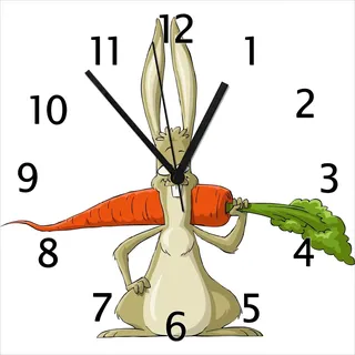 Wallario Design Wanduhr Lustiger Hase mit Möhre im Comic Stil aus Echtglas, Größe 30 x 30 cm - Weiß