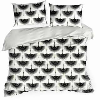 Bettwäsche Kissenbezug Bettbezug Bettwaren 200 x 220cm schwarz weiß Bettgarnitur