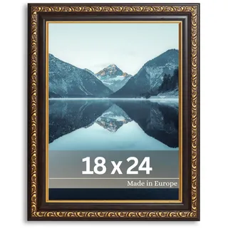 VictoR antiker - kunstvoller Fotorahmen „Chagall“ in Schwarz Gold - 18x24 cm Deko Bilderrahmen Vintage - geeignet für Urkunden - Zeugnisse - Bilderrahmen Schwarz 18x24 - Barock