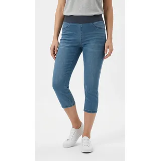 Caprileggings FREEQUENT "FQSHANTAL-CA-DENIM", Damen, Gr. XXL, N-Gr, blau (medium blau denim), Denim/Jeans, Obermaterial: 66% Baumwolle, 21% Polyester, 11% Cupro, 2% Elasthan, unifarben, skinny fit 3/4-Länge, Hosen Caprileggings, mit extra breitem Bund