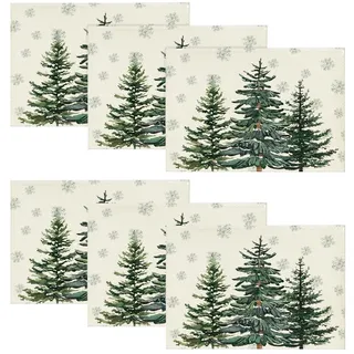 Artoid Mode Kiefern Schneeflocken Weihnachten Platzsets 6er Set, 30x45cm Urlaub Winter Bankett Tischsets Waschbar Platzdeckchen Küche Party Deko
