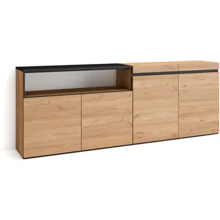 Skraut Home | Sideboard, Highboard | Kommode, Komodenschrank | 200x75x35cm | 4 Türen | Wohnzimmer, Küche | Moderner Stil | Eiche Schwarz