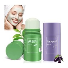 Bild 2 Stück Grüner Tee Maske,Green Mask Stick,Grüntee Purifying Clay Grüntee Maske Ölkontrolle Anti-Akne-Aubergine Fest Fein,Regulieren Sie den Wasser