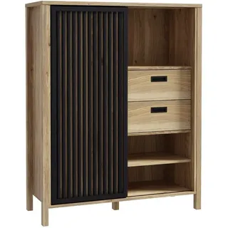 Forte JYTANA Breite 103,4 cm Schiebetüre mit Lamellenoptik, Mauvella Eiche - schwarz