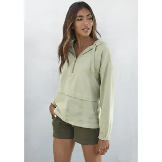 Hoodie BENCH. LOUNGEWEAR, Damen, Gr. 32/34, grün (pistazie), angeraute Sweatware, Obermaterial: 95% Baumwolle, 5% Elasthan. Kapuzenfutter: 100% Baumwolle, unifarben, Basic, Sweatshirts Hoodie, mit Reißverschluss, Loungewear, Loungeanzug
