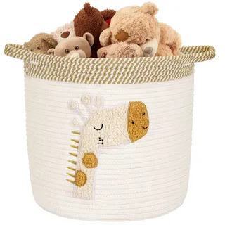 Huiguli Aufbewahrungskorb Kinder aus Baumwolle, Giraffe korb aufbewahrung | Kinderzimmer Aufbewahrung Körbe mit Griff für Spielzeug und Wäsche, Wäschekorb Geflochten für Schlafzimmer, Beige, 30x30cm