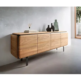 DELIFE Sideboard Giacinto 180 cm Ulme Natur 4 Türen L-Fuß Schwarz - Hellbraun, Braun