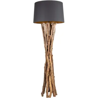 Stehlampe 150cm Holz Natur Lampe Schwarz Holzlampe Unikat Treibholz Leuchte Boho Handarbeit Stehleuchte - Schwarz