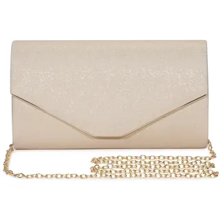 BAIGIO Damen Clutches Leder Elegant Abendtasche PU Brauttasche Silber Clutch mit Abnehmbarer Kette Formal Handtasche fur Hochzeit Party Prom