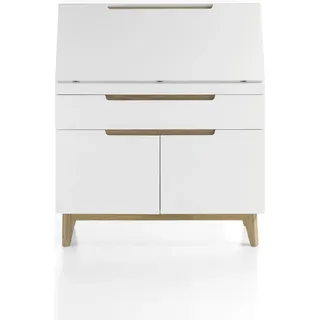 Sekretär Kommode Cervo | weiß matt / Asteiche massiv - Weiß