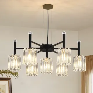 Ganeed Moderne Kristall Kronleuchter Deckenleuchte Matt Metall Schmiedeeisen Vintage Lampe Hohe Verstellbare Hängende Rustikale Innenleuchte Mit Kristallschirm Schwarz 7 Lichter