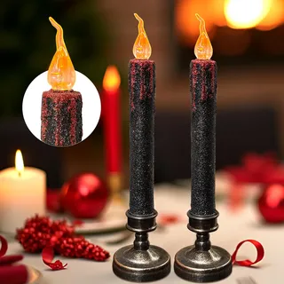 TINYOUTH 2PCS 30CM Große LED Kerzen für Halloween Weihnachten, Schwarze Glitzer Tischkerzen Licht Batterien Enthalten für Hochzeitsfeier Jubiläum Verlobung Dekoration