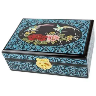 lachineuse - Schmuckkästchen mit Frühlingsvögeln - Schmuck- und Geheimaufbewahrungsbox aus lackiertem Holz - Asiatische Dekoration - Geschenkbox für Damen - Deko-Objekt - Geschenkidee - 21 x 14 x 7 cm