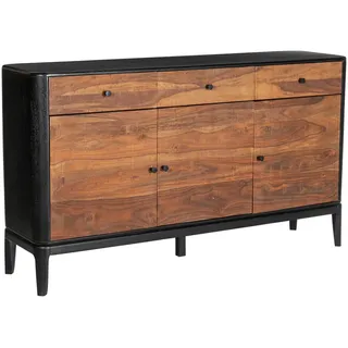 Ambia Home Sideboard , Braun, Naturfarben, Schwarz , Metall , Mangoholz, Sheesham , vollmassiv , Holz , 3 Fächer , 3 Schubladen , 160x87x40 cm , Beimöbel erhältlich, stehend , Wohnzimmer, Wohnwände, Wohnwand-Serien