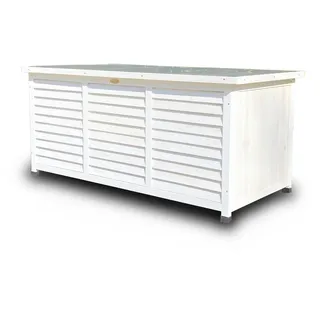 Rijoka Gartenbox aus Holz – Auflagenbox Metall Dach – 380L – 1322x660x605mm – Weiß