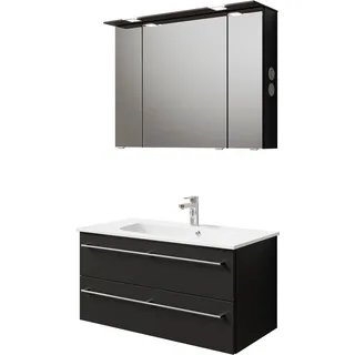 Saphir Badmöbel-Set »Serie 6025 2-teilig Mineralmarmor-Waschtisch mit LED-Spiegelschrank« 2 Stk. tlg., schwarz