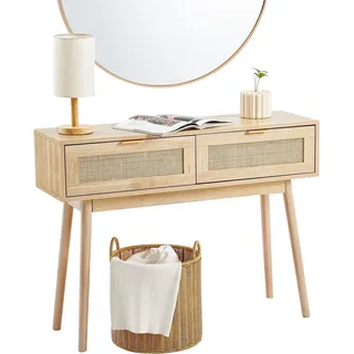 Rattan-Konsolentisch mit 2 Schubladen Rattan-Schiebetür Natur - Beige