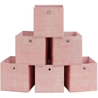 SONGMICS Aufbewahrungsbox, 6er Set, Ordnungsboxen aus Vliesstoff mit Griff, Boxen Aufbewahrung, 30 x 30 x 30 cm, Organizer Box, für Würfelregal, Faltbox, Kleideraufbewahrung, pastellrosa RFB006R01