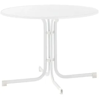 Sieger Gartentisch , Weiß , Holzwerkstoff , rund , Flachrohr , 72 cm , klappbar, UV-beständig, wetterbeständig, wetterfest , Gartenmöbel, Gartentische, Gartentische