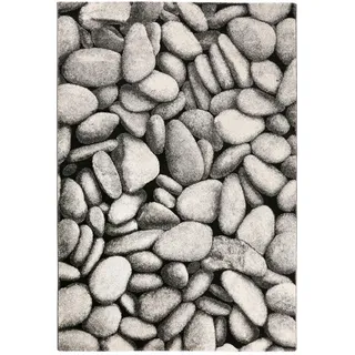 Wecon Home Webteppich , Grau, Schwarz, Silberfarben , Textil , Steine , rechteckig , 120x170 cm , Textiles Vertrauen - Oeko-Tex®, Hohenstein, Oeko-Tex® Standard 100 , für Fußbodenheizung geeignet, in verschiedenen Größen erhältlich, für Hausstauballergiker geeignet, Fasern thermofixiert (heatset) , Teppiche und Böden, Teppiche, Webteppiche