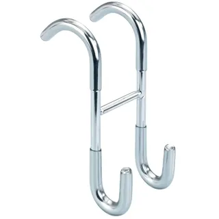 Wenko Duschhaken Taranto, für Duschabzieher und Handtücher, mit 2 Haken, für Bad und WC, aus rostfreiem Edelstahl gefertigt, (B x H x T): 5 x 12 x 7,5 cm, Silber, glänzend
