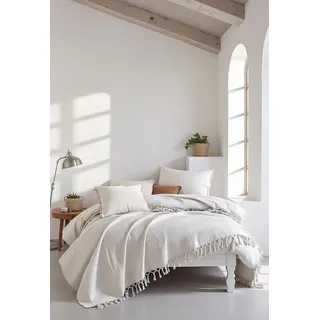 BOHORIA® Tagesdecke in Waffeloptik Urban Loft extra groß 220 x 240cm | 100% Baumwolle | Oeko-Tex® | Überwurf für Sofa, Sessel & Bett | Sofadecke Wolldecke Wohndecke (Pearl)