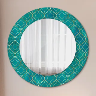 Spiegel - Mirror zum Wandspiegel Schlafzimmer – Schminkspiegel- grün und gold Komposition- Ø60cm - Grau