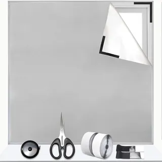 Fenster Verdunklungsrollo Ohne Bohren,100% Lichtundurchlässig & Sonnenschutz 420D Oxford Verdunklungsstoff mit Saugnäpfen| 1m x 1,45m Hellgrau | Dachfenster Verdunkelung