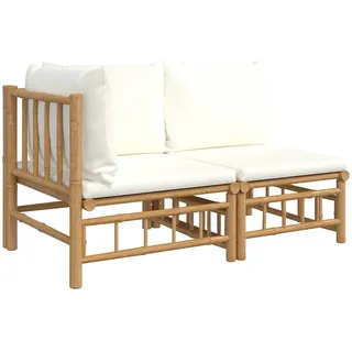 vidaXL Garten-Lounge-Set 2-Tlg. Mit Cremeweissen Kissen Bambus , Naturmaterialen , Rechteckig , 69x65x55 cm , Gartenmöbel, Loungemöbel, Gartensofas & Loungesofas