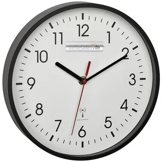 TFA Dostmann Analoge Funk-Wanduhr, 60.3550, höchste Genauigkeit, modern, analog, Glasabdeckung, für Büro, zu Hause, Geschenk, 245 x 245 x 42 mm (schwarz mit Batterie)