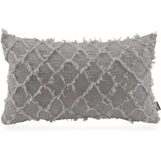 Dekokissen H.O.C.K. "Nuvole", grau (grau, unifarben), B:50cm H:10cm L:30cm, Baumwolle, Polyester, Dekokissen_Sitzkissen_Kissenhüllen, Dekokissen, Sofakissen inkl. Füllung, mit Fransen, Boho-Style