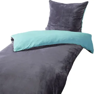 heimtexland ® Teddy Flanell Wende Bettwäsche Plüsch Bezug 80x80 I 200x135 Super Soft mit Cashmere Touch Oberfläche Typ751 Petrol - Petrol