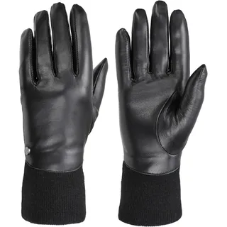 Lederhandschuhe PEARLWOOD "LUNA", Damen, Gr. 7.5, schwarz, Schafsleder, unifarben, Handschuhe Lederhandschuhe, weiches Fleecefutter, Strickbündchen