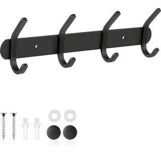 ERWEY Kleiderhaken Wand mit 4 Haken, Garderobenleiste Edelstahl Hakenleiste Garderobenhaken Handtuchhalter zum Aufhängen von Hut, Mantel und Handtuch, Schwarz