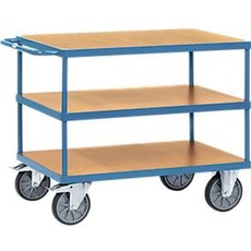 Bild Tischwagen 3 Etagen, 1000 x 600 mm, bis 500/600 kg, Stahl/Holz, blau/buche
