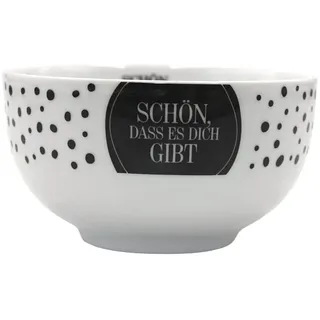 Dekohelden24 Müslischale, Frühstücksschale, Schüssel aus Porzellan in schwarz-weiß gepunktet, Motiv: Schön, DASS es Dich gibt - H/Ø ca. 7 x 13 cm, Fassungsvermögen ca. 450 ml