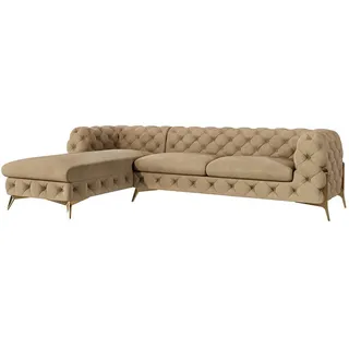 S-Style Möbel Ecksofa Chesterfield Lexi Beige Samt, Ottomane links , Textil , Echtholz,Buche, Birke , Füllung: Polyetherschaumkern,Polyetherschaumkern , Eckteil, L-Form, Ottomane links,L-Form , 305x200 cm , Blauer Engel, FSC Mix, Oeko-Tex®, Hergestellt in Europa , Wohnzimmer, Sofas & Couches, Wohnlandschaften, Ecksofas