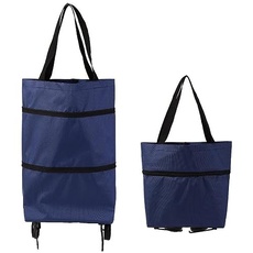 Faltbare Trolley-Taschen Einkaufstasche Oxford-Tuch Faltbare Einkaufstasche mit Rollen Einkaufswagen für Zuhause Supermarkt (Indigo)