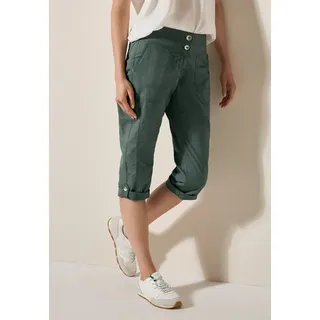 Caprihose CECIL "Style New York", Damen, Gr. 33, N-Gr, grün (balmy khaki), Web, Obermaterial: 98% Baumwolle, 2% Elasthan, unifarben, normal kniebedeckend, Hosen Caprihose, Sommerhose mit Knopfdetails am Bund, Topseller