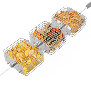 onlyfire 3er Set Grillkorb für Drehspieße, Edelstahl Drehspieß-Korb Flach Rotisserie Grill Korb Drehspiess Zubehör für Chicken Wings, Fleisch und Gemüse