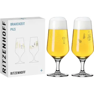 RITZENHOFF 3471006 Bierglas 300 ml - 2er Set - Serie Brauchzeit, Motiv Hopfen und Malz, mehrfarbig - Made in Germany