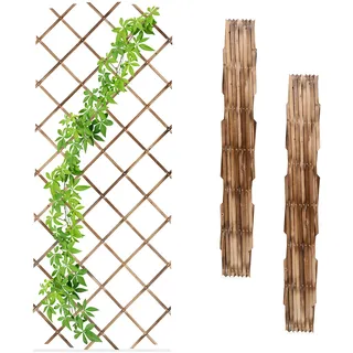 Relaxdays Rankgitter ausziehbar, 3er Set, Rankhilfe Kletterpflanzen, 180x90 cm, Garten, Balkon, Terrasse, Holz, Natur