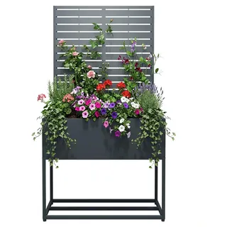WESTMANN Dekora 4 Pflanzkasten mit Rankgitter, 90x40x170 cm, Anthrazit | Das erhöhte Design auf stabilem Metallgestell eignet sich als Hochbeet, Drainagelöcher verhindern dabei zudem Staunässe.